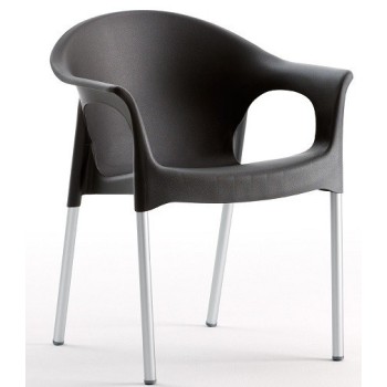 Sillón NILO, aluminio, apilable, polipropileno negro*