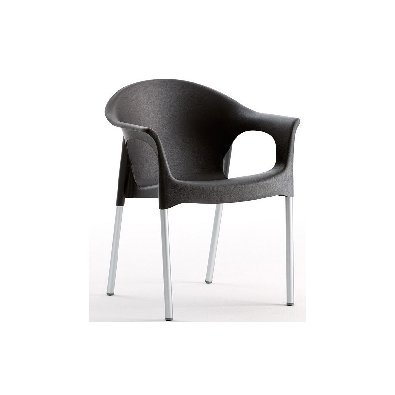 Sillón NILO, aluminio, apilable, polipropileno negro*