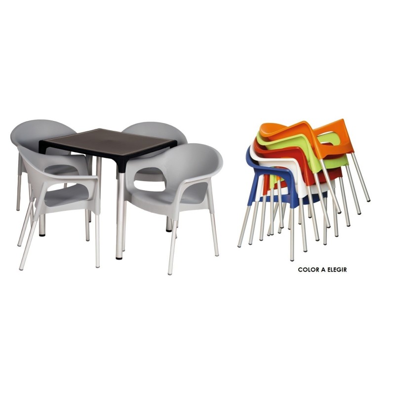 Sillón NILO, aluminio, apilable, polipropileno gris claro*-0