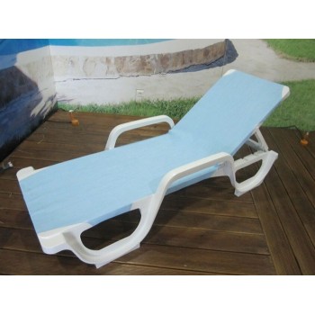 Tumbona COSTASOL, apilable, polipropileno blanco, tejido textilene azul aqua