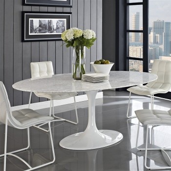 Mesa TUL, oval, fibra de vidrio, mármol blanco 180x108 cms 2