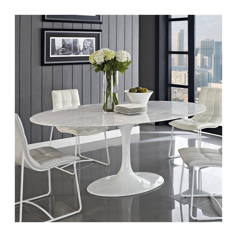 Mesa TUL, oval, fibra de vidrio, mármol blanco 180x108 cms-0