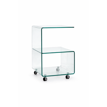 Mesa ABIGAIL, ruedas, cristal transparente, 40 x 40 cms