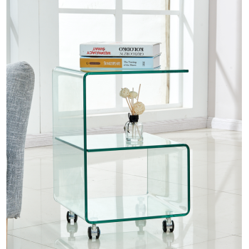 Mesa ABIGAIL, ruedas, cristal transparente, 40 x 40 cms 2