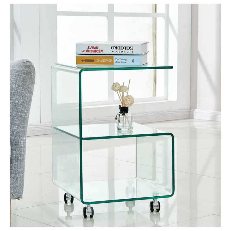 Mesa ABIGAIL, ruedas, cristal transparente, 40 x 40 cms-0