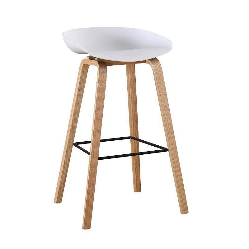 Taburete AWAK (TO), madera curvada, asiento polipropileno blanco