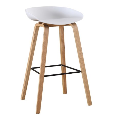 Taburete AWAK (TO), madera curvada, asiento polipropileno blanco