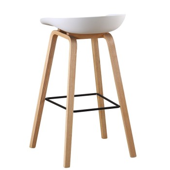 Taburete AWAK (TO), madera curvada, asiento polipropileno blanco 2