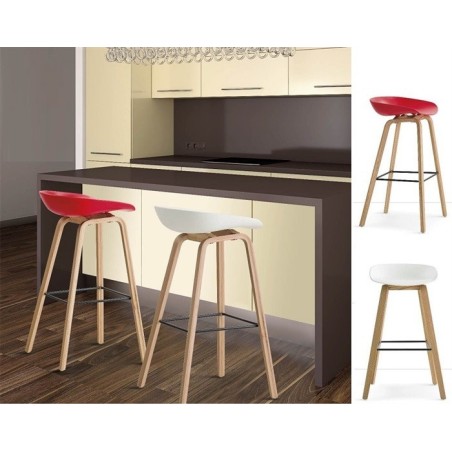 Taburete AWAK (TO), madera curvada, asiento polipropileno blanco-2