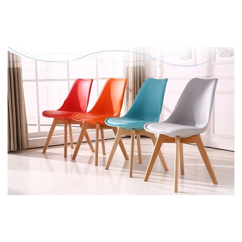 Silla TORRE 4P ( SU ), madera, polipropileno y cojín turquesa-1