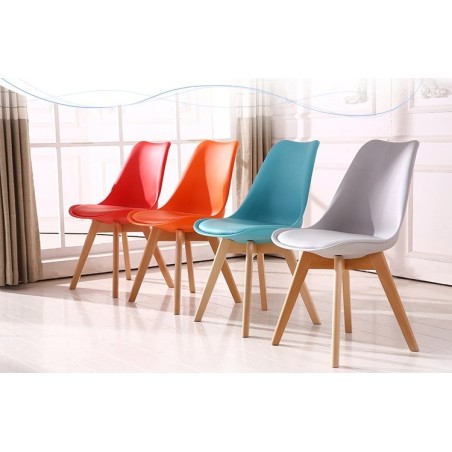 Silla TORRE 4P ( SU ), madera, polipropileno y cojín turquesa-1