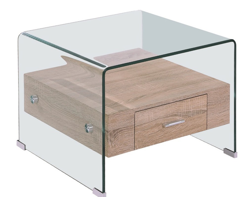 Mesa MARILYN, baja, madera, cristal, 50x50 cms