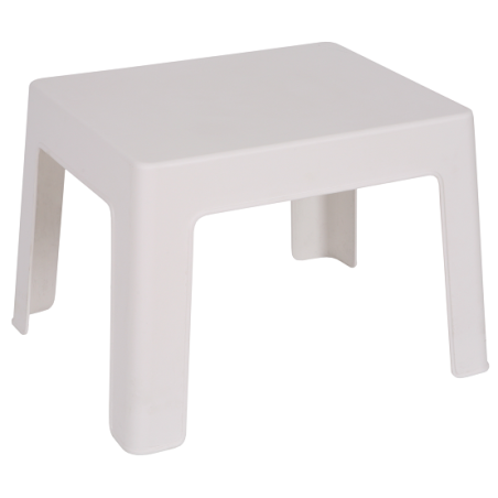 Mesa CARY, baja, apilable, polipropileno blanco.