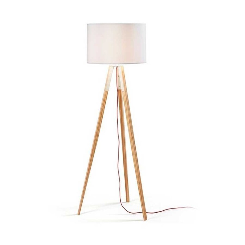 Lámpara JENSEN, pie salón, madera, pantalla blanca