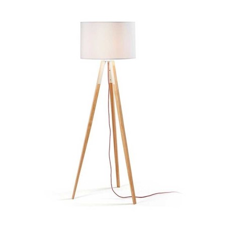 Lámpara JENSEN, pie salón, madera, pantalla blanca