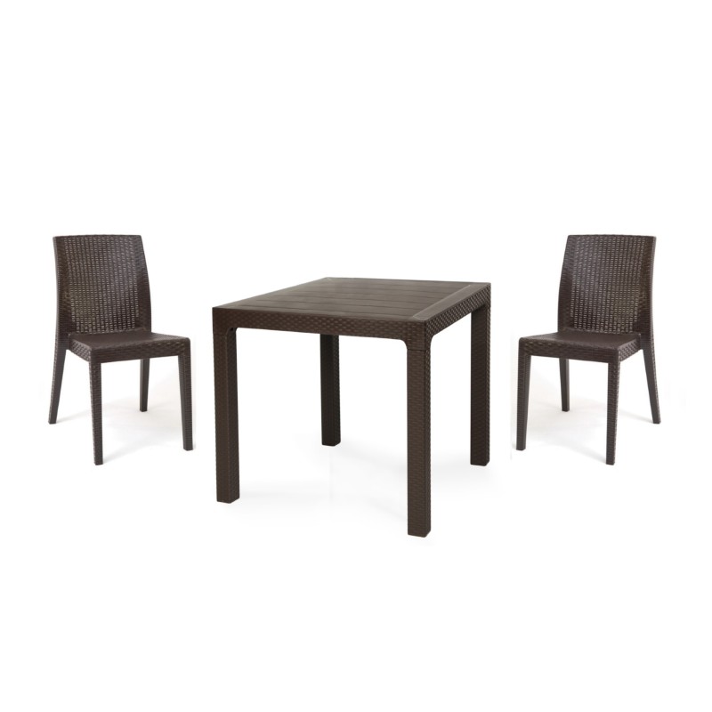 Mesa TROPICAL, ratán, polipropileno marrón chocolate, 80 x 80 cms-1