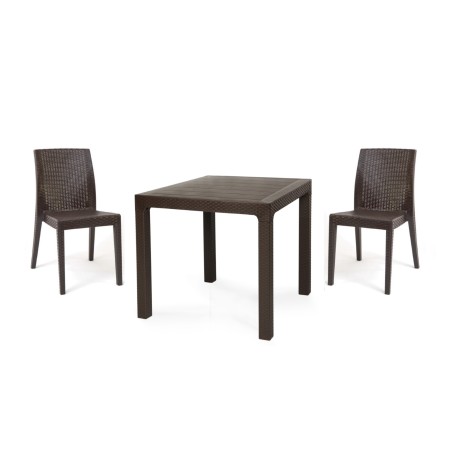 Mesa TROPICAL, ratán, polipropileno marrón chocolate, 80 x 80 cms-1