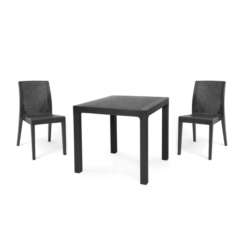 Mesa TROPICAL, ratán, polipropileno antracita, 80 x 80 cms-1