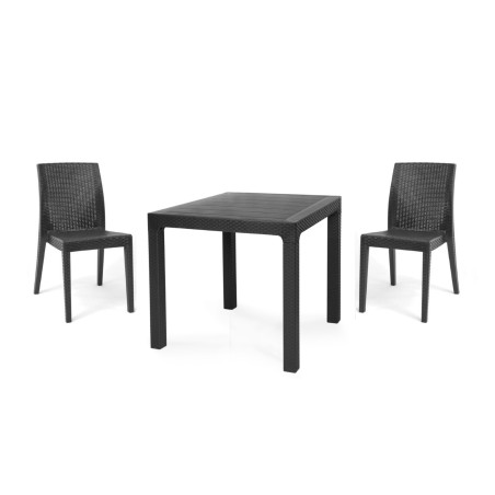 Mesa TROPICAL, ratán, polipropileno antracita, 80 x 80 cms-1