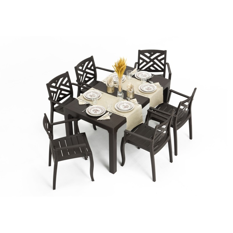 Mesa TROPICAL, ratán, polipropileno marrón chocolate, 140 x 80 cms-1