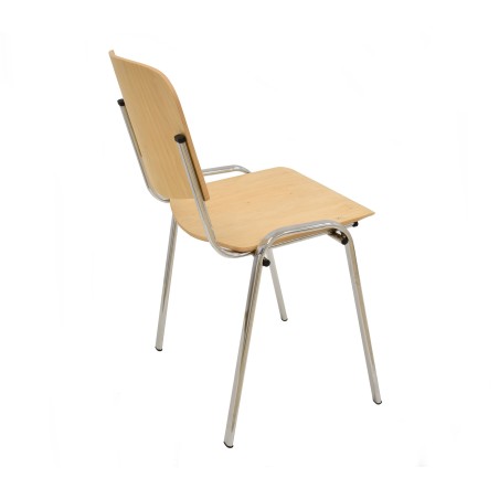 Silla NIZA NEW, chasis cromado, asiento y respaldo en madera natural-0