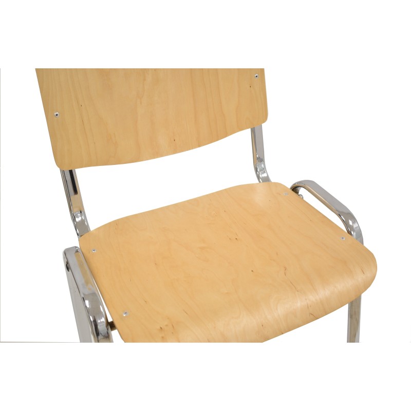 Silla NIZA NEW, chasis cromado, asiento y respaldo en madera natural-1
