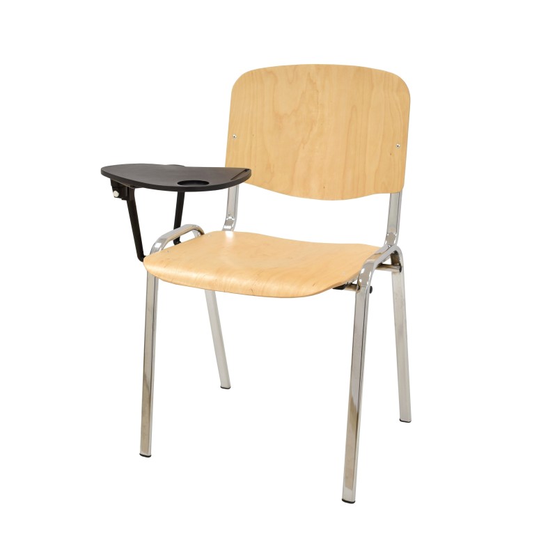 Silla NIZA NEW, chasis cromado, pala escritura, madera natural