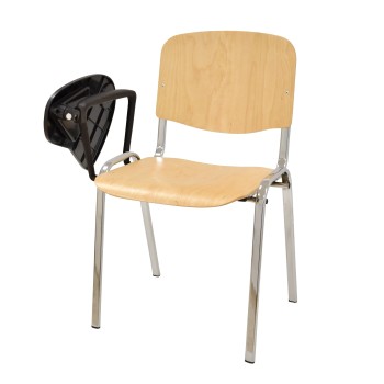 Silla NIZA NEW, chasis cromado, pala escritura, madera natural 2