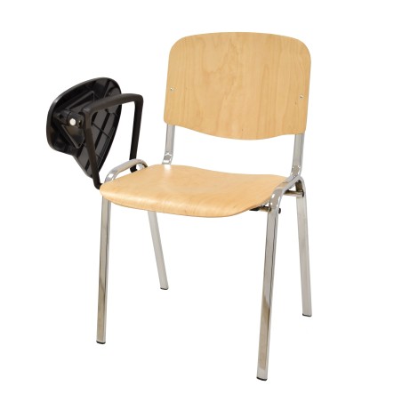 Silla NIZA NEW, chasis cromado, pala escritura, madera natural-0