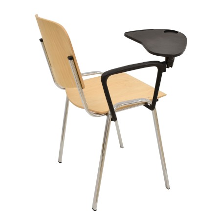 Silla NIZA NEW, chasis cromado, pala escritura, madera natural-1