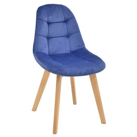 Silla LORENA, madera, tapizada velvet azul