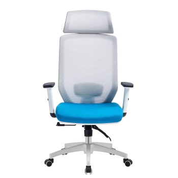 Sillón de oficina CLAYTON, blanco, malla gris, tejido azul claro 2