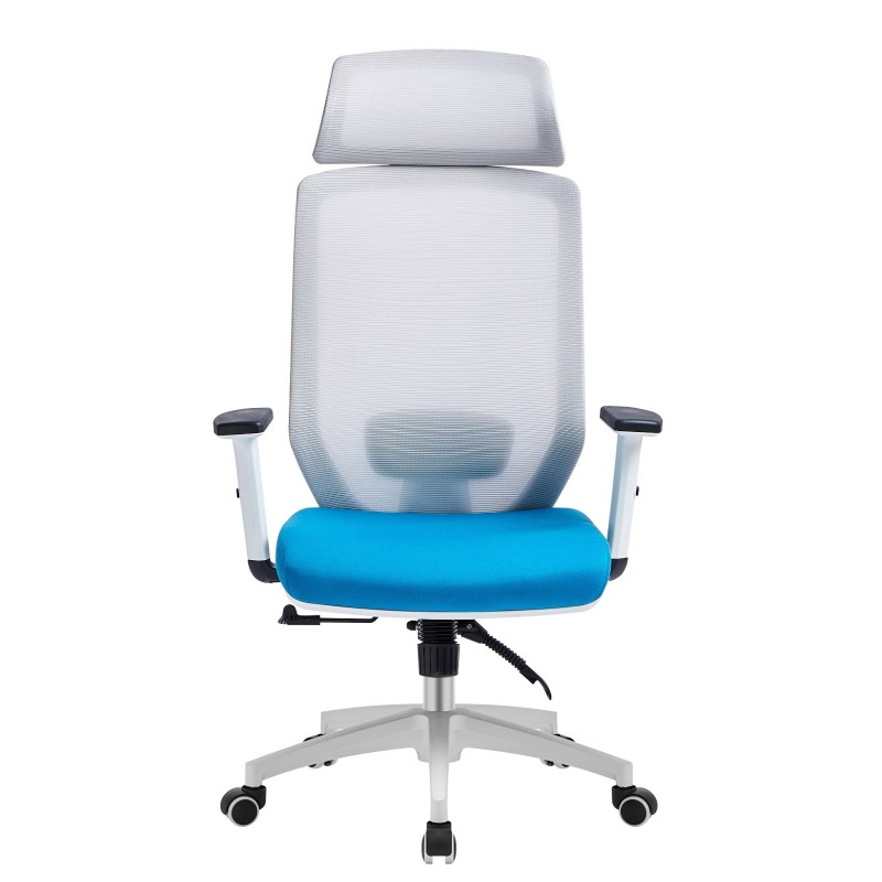 Sillón de oficina CLAYTON, blanco, malla gris, tejido azul claro-0