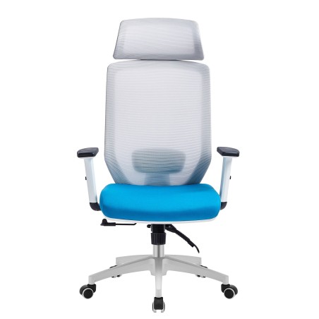 Sillón de oficina CLAYTON, blanco, malla gris, tejido azul claro-0