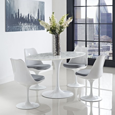 Mesa TUL, oval, fibra de vidrio, mármol blanco 160x90 cms-0