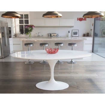 Mesa TUL, oval, fibra de vidrio, tapa lacada blanca 180x108 cms 2