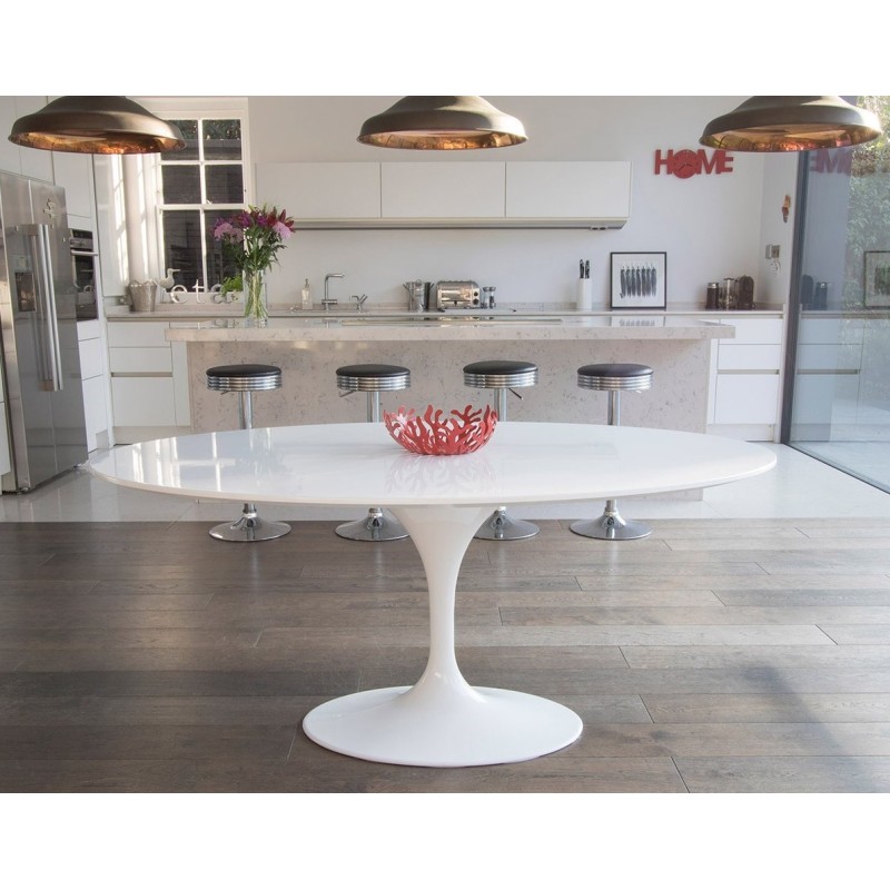 Mesa TUL, oval, fibra de vidrio, tapa lacada blanca 180x108 cms-0