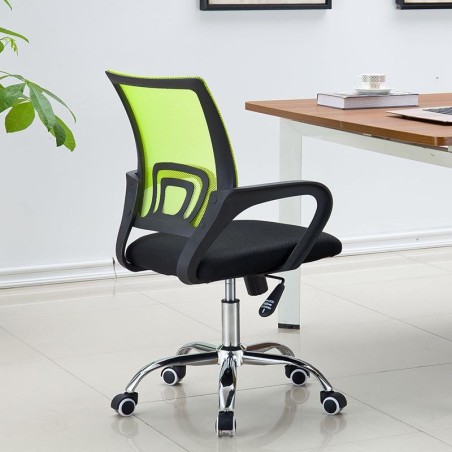 Sillón de oficina FISS NEW, negro, regulación de altura, basculante, malla verde, tejido negro-2