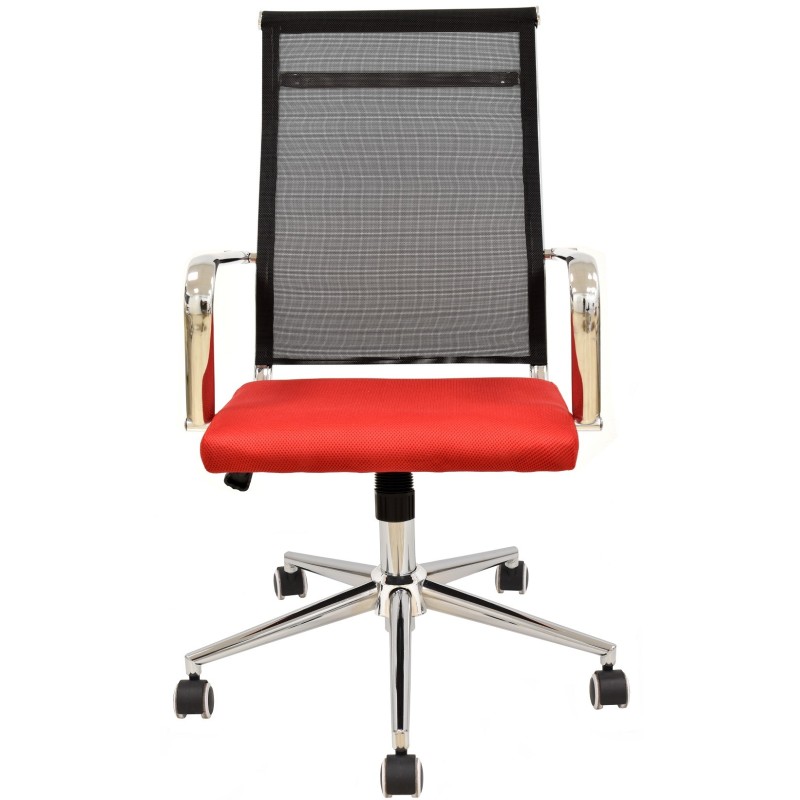 Sillón de oficina AUSTRIA, alto, malla negra, asiento rojo-1