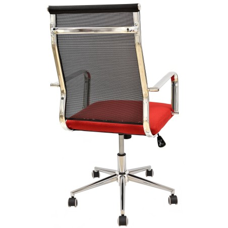 Sillón de oficina AUSTRIA, alto, malla negra, asiento rojo-2