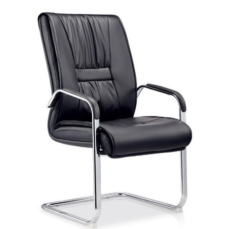 Sillón de oficina FLANDES, fijo de patín, cromado, similpiel negra