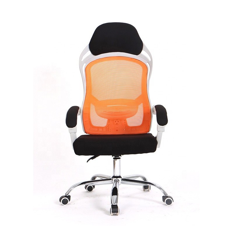 Sillón de oficina LINZ, blanco, alto, sincro, malla naranja, tejido negro-0