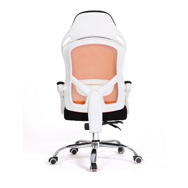 Sillón de oficina LINZ, blanco, alto, sincro, malla naranja, tejido negro-1