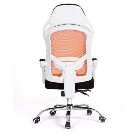 Sillón de oficina LINZ, blanco, alto, sincro, malla naranja, tejido negro-1