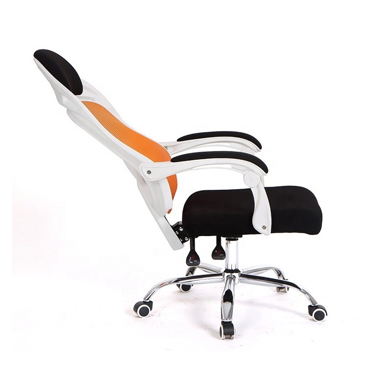 Sillón de oficina LINZ, blanco, alto, sincro, malla naranja, tejido negro-2