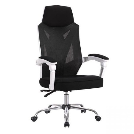 Sillón de oficina GRAZ, blanco, alto, malla y tejido negro