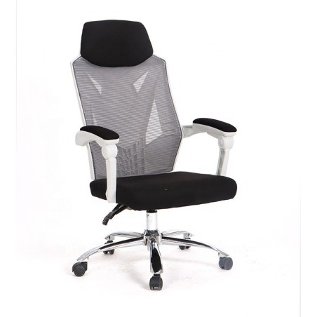 Sillón de oficina GRAZ, blanco, alto, malla gris, tejido negro