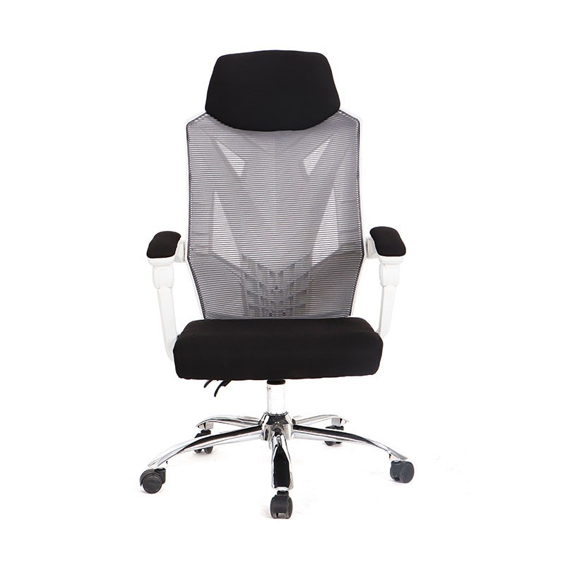 Sillón de oficina GRAZ, blanco, alto, malla gris, tejido negro-0