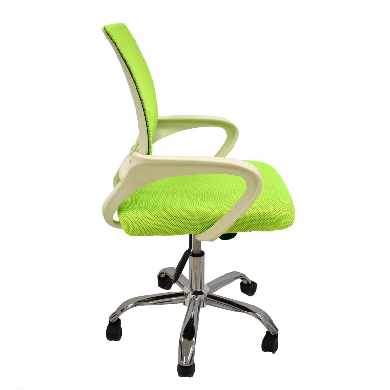 Sillón de oficina FISS NEW (M), blanco, regulación de altura, basculante, malla y tejido verde-1