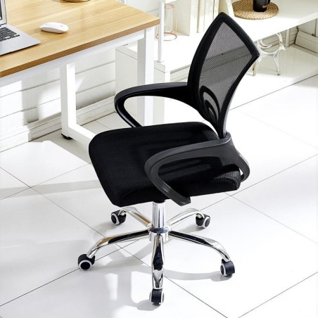 Sillón de oficina FISS NEW (M), negro, basculante, malla y tejido negro-0